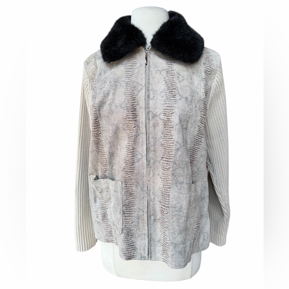 NWOT Late‎ 90s/Y2K Lisa International Snakeskin Suede Rib-Knit Sleeves Removable